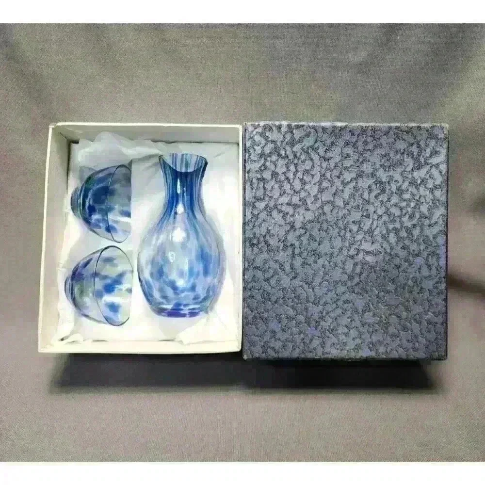 Vintage Tokkuri & Guinomi / Ochoko Sake Cups Murano Style Art Glass Hand Blown - Picture 2 of 5